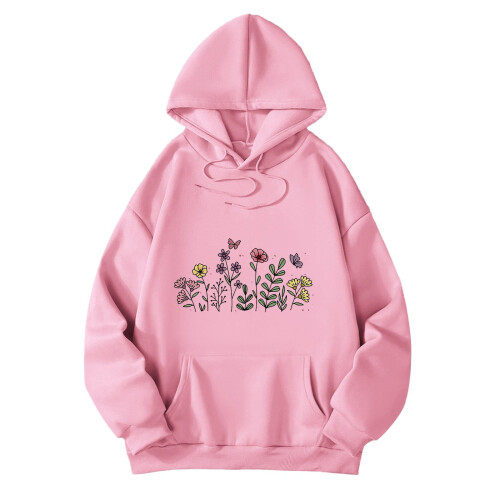 Γυναικεία oversized casual φούτερ με κουκούλα, με στρόγγυλη λαιμόκοψη και σχέδιο