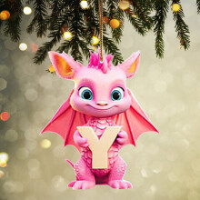 Pink Dinosaur Christmas Ornament with 26 Letters, Acrylic Flat Dino Pendant for Tree, Party & DIY Crafts – Compatible with Xmas Decor