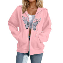 Womens Casual Zip Up Hoodies Oversized Fashion Butterfly Printed Comfort Long Sleeve Sweatshirts Plus Size Graphic Sweatshirt For Women