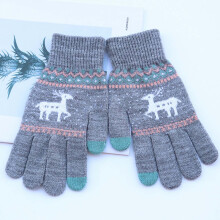 Winter Knitted Touchscreen Gloves with Reindeer Pattern, Ribbed Cuffs & Long Sleeves – Compatible with iPhone/Samsung