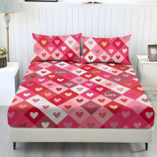 Pink Twin Bed Sheet Set Love Heart Checkered 3-Piece