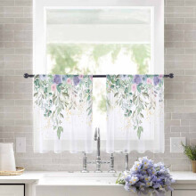 Sheer Curtains Watercolor Purple Floral Voile 2 Panels 52x54