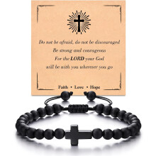 Bracelet croix pour homme – Cadeau religieux chrétien pour mari, petit ami, fils, frère, petit-fils – Pâques, Noël, anniversaire (Compatible