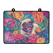 Decorative Glass Stove Top Cover – Ceramic Cooktop Mat, Heat Resistant, Universal Fit, Pug & Butterfly Design, 29.18"x20.96", with Hanging Loops