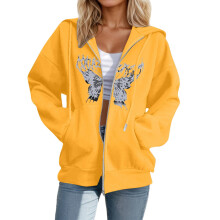 Womens Casual Zip Up Hoodies Oversized Fashion Butterfly Printed Comfort Long Sleeve Sweatshirts Plus Size Graphic Sweatshirt For Women
