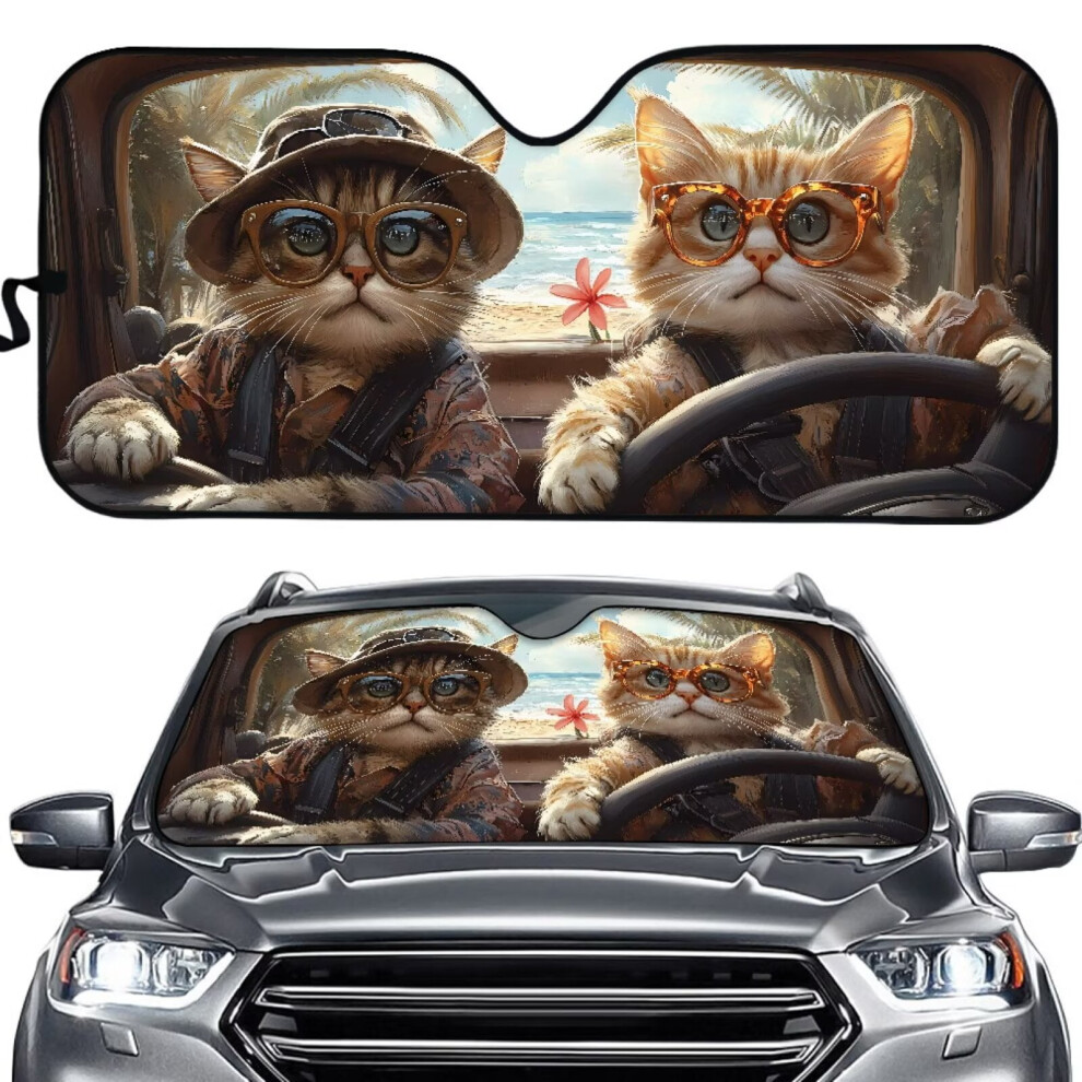 Funny Cat Hawaii Car Sunshade For Windshield Â Durable, Blocks Heat/Uv, Compatible With Most Sedans, Suvs & Trucks 9448483143981