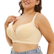 Underwire Bras for Women Push up Full-Coverage Bra Front Close Bra for Big Bust Thin Cup Minimizer Bras for Women Light Yellow, 42E