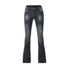 Pantalones vaqueros acampanados de mezclilla ajustados con botones para mujer, talla