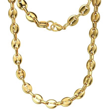 Stainless Steel Unisex Minimalist Chain Coffee Bean Necklace Oval Link Bracelet Jewelry 8MM Gold 26IN