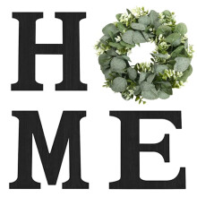 Wood O Sign with Artificial Eucalyptus Wreath – Rustic Farmhouse Wall Decor for Living Room, Kitchen, Entryway (Black)