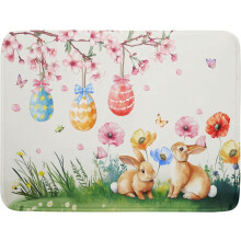 Easter Bunny Dish Drying Mat, Spring Rabbits & Eggs Design, Watercolor Floral Absorbent Reversible Pad, 18x24in, Compatible with Kitchen Countertops