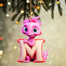 Pink Dinosaur Christmas Ornament with 26 Letters, Acrylic Dino Initial Pendant for Tree & Party – Compatible with DIY Crafts