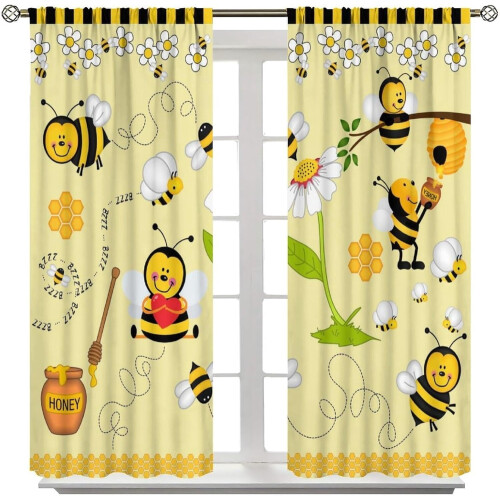 Honey Bees Curtains Cartoon Bee Pattern Thermal Insulated 2 1