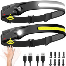 Rechargeable 230 Wide Beam Headlamp with Motion Sensor, Waterproof LED Head Light for Camping, Hiking, Running, Fishing, Cycling – 2PCS