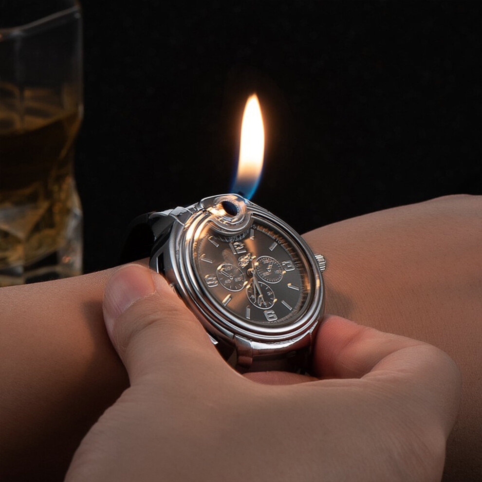 Vintage Windproof Watch Lighter, Reusable Butane Lighter with Leather Band â Compatible with Standard Butane Refills