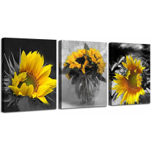 Sunflower Canvas Wall Art – Yellow Floral Prints, 3-Panel Framed Decor for Bedroom, Living Room, Spa & Office (12"x16")