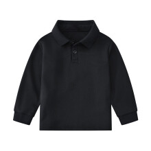 Langermede poloskjorter for gutter ensfargede casual t-skjorter med krage store gensertopper vår/høst klær svarte 9-10 år