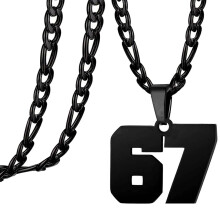 Men's Women's Stainless Steel Basketball Soccer Baseball Team Athlete Number Pendant Chunky Chain Black Sport Necklace Number 67