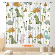 Dinosaur Curtains for Boys Room, Cartoon Dino Safari Print, Blackout Window Drapes for Kids Nursery & Bedroom – 2 Panels, 84"x63"