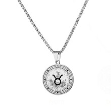 Colier unisex din oțel inoxidabil cu 12 semne zodiacale, floarea soarelui, pandantiv, gravat, norocos, pulover, lanț, Taur