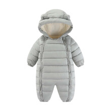 Puffer Jacket for Ear Hooded Zip Up -Lined Padded Baby Cozy Rompers(12 Months 90,Grey)
