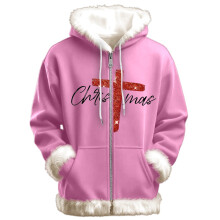 Merry Christmas Hoodies for Women Men Xmas Tree Christmas Sweater Xmas Furry Trim Unisex Pullover Christmas Hoodies X03 Pink & Size M