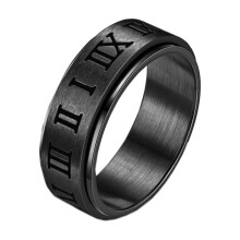 Bague en acier inoxydable noir mat avec chiffres romains, taille 10