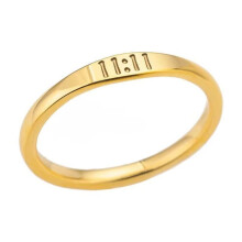 Damenring aus Edelstahl, Gold, schlicht, mit Zahlenanhänger, zart, Liebes- und Glücksring für Hochzeiten, Gold 1111, Größe 7