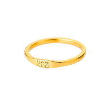 Damenring aus Edelstahl, Gold, schlicht, mit Zahlenanhänger, zart, Liebes- und Glücksring für Hochzeiten, Gold 222, Größe 9