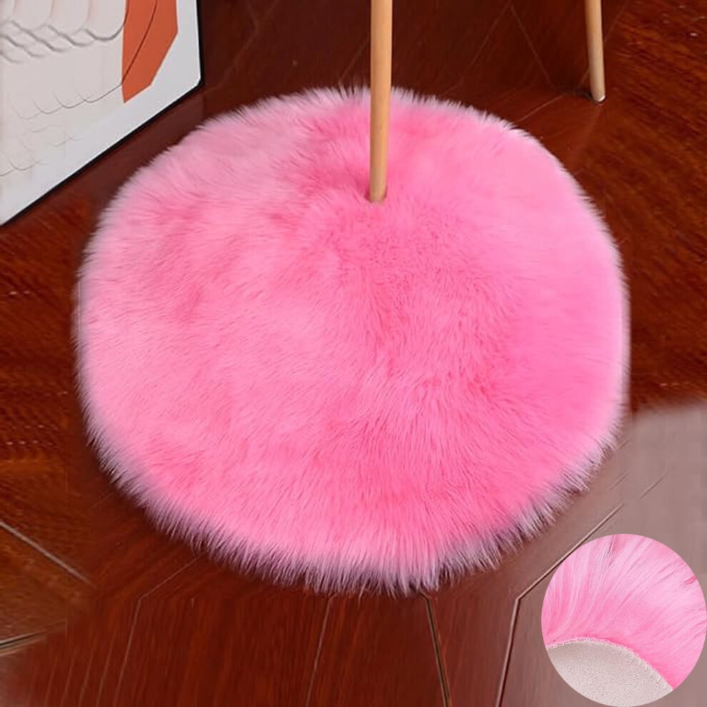 Soft Fluffy Area Rugs Round 24" X 24" Rose Shaggy Faux Fur Sheepskin Mat For Bedroom Living Room Nursery Machine Washable Red
