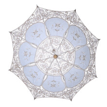 Supvox Beige Wedding Lace Umbrella Handmade Decorative Photography Prop with Wooden Handle