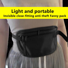Invisible Slim Fit Anti-Theft Waist Bag, Adjustable Elastic Belt, Multiple Pockets, Water-Resistant Nylon – Black/Khaki, 10.035.51in