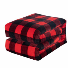 Flannel Blanket Claasic Red and Black Plaid Christmas Soft Cozy Blanket Thickened Washable Warm Blanket for Sofa Bed Office