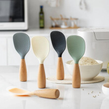 Silicone Rice Spoon with Ergonomic Wooden Handle – Food-Grade, Heat-Resistant, Non-Stick Head, Easy Clean, Comfortable Grip