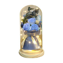 Blue LED Preserved Roses Ornament – Eternal Bouquet, Romantic Night Lamp & Home Decor Gift, Compatible with Valentine’s Day