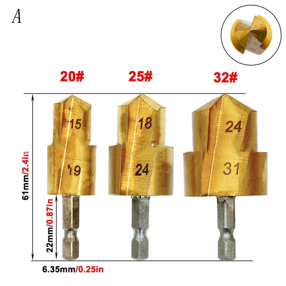 3-Piece Hexagonal Shank Drill Bit Set For Water Pipe Expansion - 15-31Mm Hss Plumber's Punch Tool For Electric Drill 9489952914459