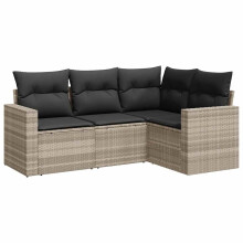 vidaXL 4-tlg. Garten-Sofagarnitur mit Kissen Hellgrau Poly Rattan