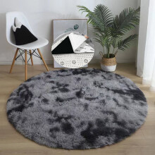Myke, luftige tepper, runde, 113 x 113 cm, mørkegrå, raggete, sklisikkert bakteppe til soverom, stue