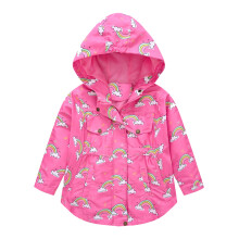 Vindtæt hættetrøje til småbørn med regnbueprint og lommer – Passer til børn 4-5 år (hot pink)