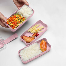 Boîte à lunch Bento empilable avec couverts, contenant repas en plastique à 3 compartiments pour le travail et les pique-niques – compatible