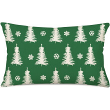 12x20" jouluiset ristiselän tyynynpäälliset – puu- ja lumihiutalekuvio, vihreä/valkoinen maalaistalon talvimetsä-tyynynpäällinen,