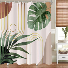 Perdea de duș Boho 72"x72" – Frunze botanice abstracte, impermeabilă și colorată, compatibilă cu decorul Boho/Mid-Century