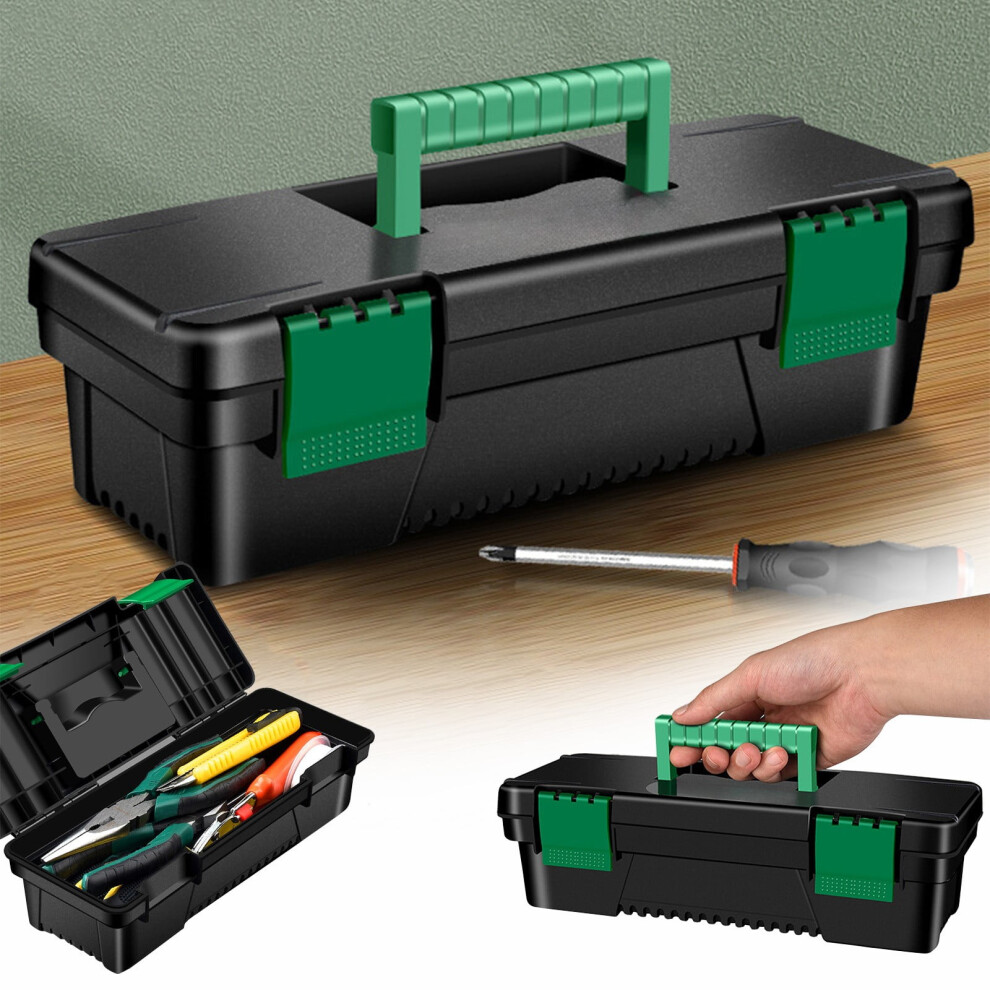 10-Inch Plastic Tool Box With Handle, Removable Tray, And Double Lock Closure 9489952981437