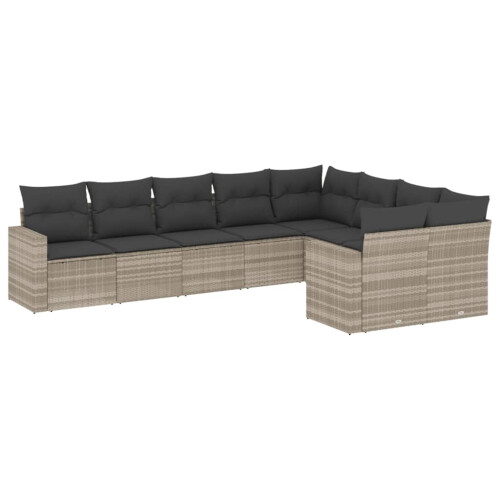 VidaXL vidaXL 9-tlg. Garten-Sofagarnitur mit Kissen Hellgrau Poly Rattan