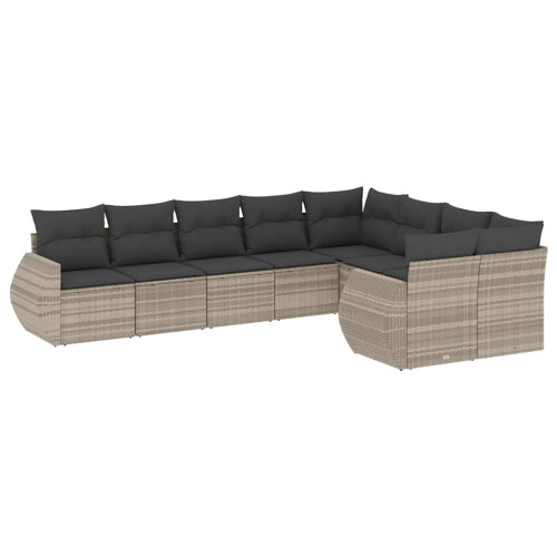 VidaXL vidaXL 9-tlg. Garten-Sofagarnitur mit Kissen Hellgrau Poly Rattan