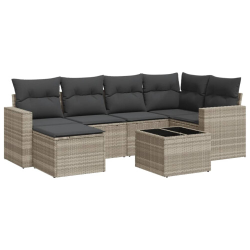 VidaXL vidaXL 7-tlg. Garten-Sofagarnitur mit Kissen Hellgrau Poly Rattan