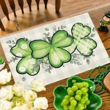 Set van 4 placemats voor St. Patrick's Day, linnenlook, met blaadjesprint, perfect voor een feestje.