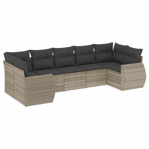 VidaXL vidaXL 7-tlg. Garten-Sofagarnitur mit Kissen Hellgrau Poly Rattan