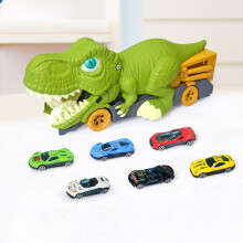 Coffret de jeu Camion Dinosaure avec 6 voitures en alliage, grand véhicule dinosaure vert et tapis de jeu – Convient aux enfants de 3 à 7 ans