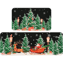 Ensemble de 2 tapis de cuisine de Noël – Antidérapants, lavables et absorbants, avec 8 autocollants antidérapants, motifs sapins de Noël,